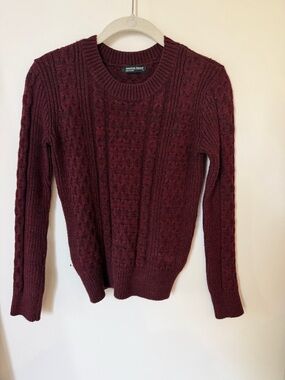 American Apparel Women's Burgundy Cable Knit Crewneck Sweater